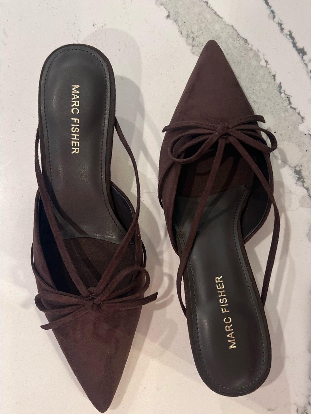 Marc Fisher Women's Brown Pointed Toe with Bow Kitten Heels